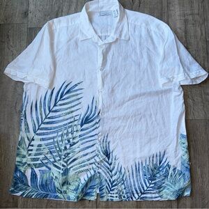 Cubavera‎ Hawaian White and Blue Tropical Print Shirt